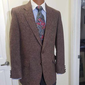 Brown Tweed Vintage Sports Coat with Leather Buttons 40 R